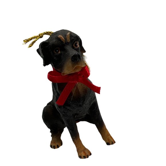 Christmas Resin Ornament Black Dog With Red Bow New in Box - Picture 2 of 3